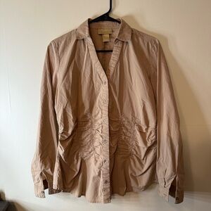 Miss Tina Tan Button Down Shirt Lightweight Top